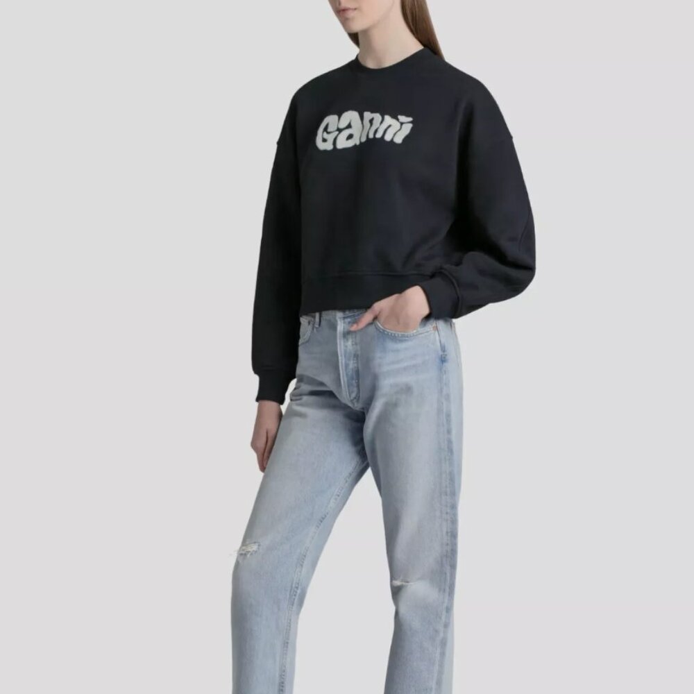 GANNI ISOLI LOGO SWEATSHIRT NAVY SIZE XS